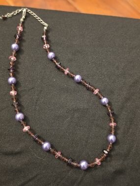 Delicate Purple Pearl & Pink Crystal Bead Necklace - Women Jewelry